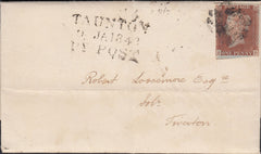 123414 1842 MAIL STOGUMBER (SOMERSET) TO TIVERTON WITH 'TAUNTON PY POST' HAND STAMP (SO809).