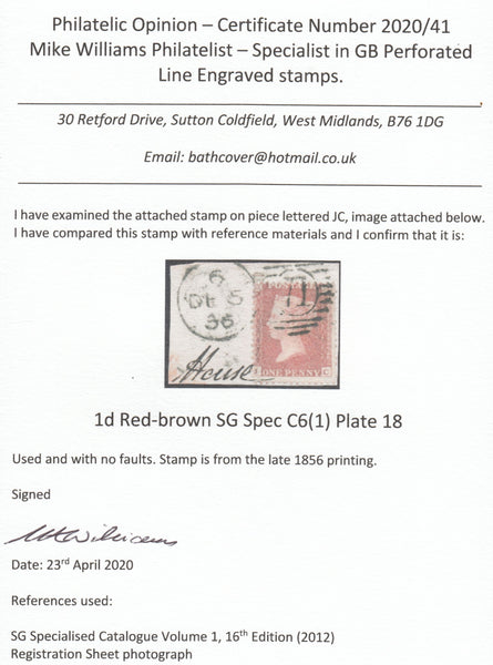 123509 1855 DIE 2 1D PL.18 L.C.14 (SPEC C6)(JC) ON DATED PIECE.