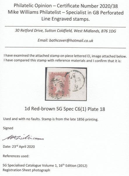 123512 1855 DIE 2 1D PL.18 L.C.14 (SPEC C6)(EI) ON DATED PIECE.