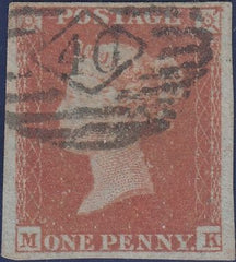 123540 1853-4 DIE 1 1D PL.176 MATCHED PAIR IMPERF (SG8) AND PERF (SG17) LETTERED MK.