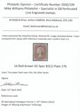 123541 1853 1D IMPERF PL.176 (SG8)(AE)/MISSING IMPRIMATUR LETTERING.