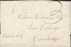 123594 1783 MAIL EASTON ON THE HILL (NORTHANTS) TO 'JESUS COLLEGE CAMBRIDGE' WITH 'STAMP/FORD' HAND STAMP WITH ERROR OF SPELLING (LI990) 'BY CAXTON'.
