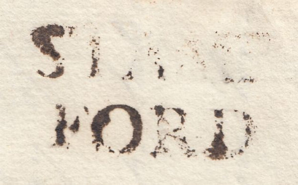 123594 1783 MAIL EASTON ON THE HILL (NORTHANTS) TO 'JESUS COLLEGE CAMBRIDGE' WITH 'STAMP/FORD' HAND STAMP WITH ERROR OF SPELLING (LI990) 'BY CAXTON'.