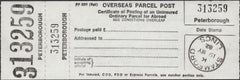 123645 1982 CERTIFICATE OF POSTING FOR AN OVERSEAS PARCEL WITH 'STAMFORD' DATE STAMP.