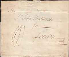 123705 CIRCA 1760 MAIL STAMFORD TO LONDON WITH UNRECORDED 'STAM/FORD' ALBINO HAND STAMP.