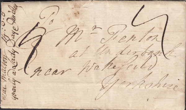 123706  1769 LETTER STAMFORD TO WAKEFIELD WITH 'STAMFORD' HAND STAMP (LI985).