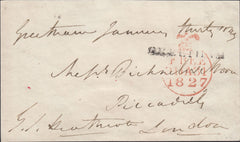123730 1827 FREE FRONT GREETHAM (RUTLAND) TO LONDON WITH 'GREETHAM' HAND STAMP (RU3).