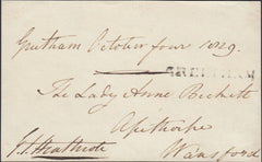 123731 1829 FREE MAIL GREETHAM (RUTLAND) TO WANSFORD WITH 'GREETHAM' HAND STAMP (RU3).