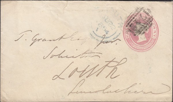 123776 1854 1D PINK ENVELOPE STAMFORD TO LOUTH WITH 'KETTON' UDC.