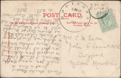 123808 1907 MAIL HALLATON (LEICS) TO MELTON MOWBRAY WITH 'UPPINGHAM' SKELETON DATE STAMP (36MM).