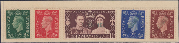 123904 1937 KGVI 1½D CORONATION (SG461) AND ½D, 1D, 1½D AND 2½D OVERPRINTED 'SPECIMEN' FOR U.P.U. DISTRIBUTION.