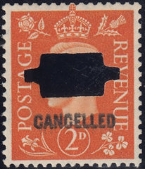 123923 1938 2D ORANGE (SG465) OVERPRINTED 'CANCELLED' TYPE 33P (SPEC Q10t).