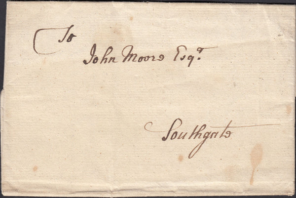 123989 1750 MAIL USED IN LONDON WITH TEMPLE DOCKWRA HAND STAMP (L357).