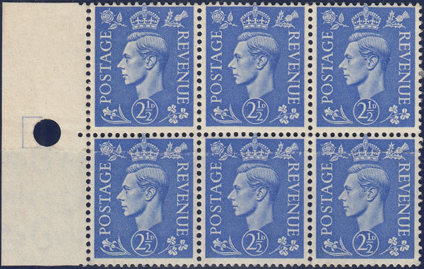 124177 1941 2½D LIGHT ULTRAMARINE (SG489) BLOCK OF SIX VERY FINE DOUBLE PAPER.