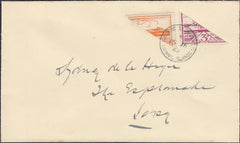 124205 1945 MAIL USED IN JERSEY WITH BISECTS OF 2D AND 3D 'VIEWS' ISSUES (SG6/8).