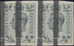 124241 1938 4D GREY-GREEN (SG468) IMPERFORATE PAIR WITH BLACK TRAINING BARS.