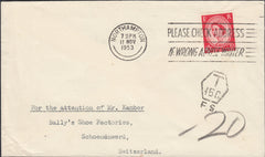 124341 1953 UNDERPAID MAIL NORTHAMPTON TO SWITZERLAND.