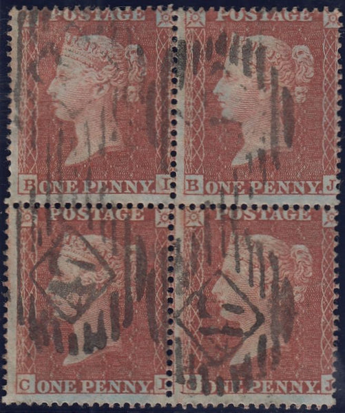 124357 1855 DIE 2 1D PL.10 L.C.16 (SG26) VERY RARE USED BLOCK OF FOUR.