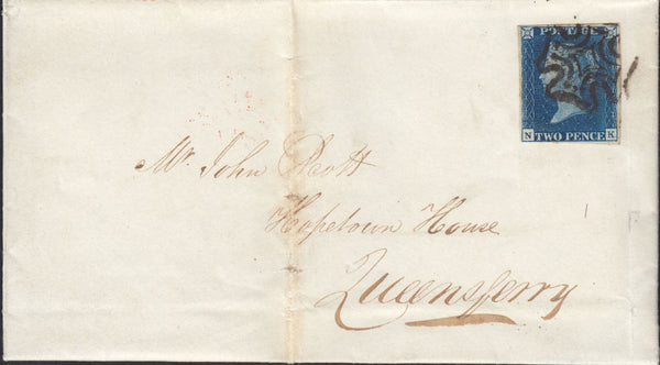 124358 VERY EARLY USE OF THE BLACK MALTESE CROSS ON 1840 2D BLUE, FEBRUARY 1841.