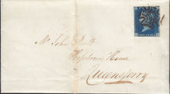 124358 VERY EARLY USE OF THE BLACK MALTESE CROSS ON 1840 2D BLUE, FEBRUARY 1841.