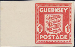 124369 1941 1D GUERNSEY ARMS IMPERFORATE MARGINAL SINGLE (SG2c).