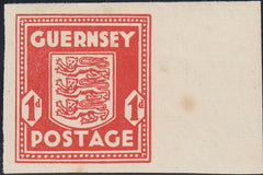 124370 1941 1D GUERNSEY ARMS IMPERFORATE MARGINAL SINGLE (SG2c).