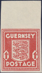 124374 1941 1D GUERNSEY ARMS IMPERFORATE TOP MARGINAL SINGLE (SG2c).