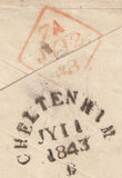 124384 1843 MAIL CHELTENHAM TO DUBLIN WITH 'CHELTENHAM' SKELETON DATE STAMP (GL168b).