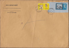 124404 1964 ENVELOPE EX CROYDON WITH 6D SHAKESPEARE POSTAL STATIONERY CUTOUT.