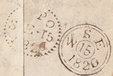 124408 1826 LONDON FOREIGN OFFICE 'NOT PAID' BOXED HAND STAMP IN BLACK (L1111) ON MAIL ANTWERP TO ESSEX.