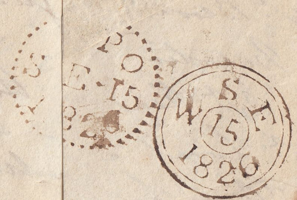 124408 1826 LONDON FOREIGN OFFICE 'NOT PAID' BOXED HAND STAMP IN BLACK (L1111) ON MAIL ANTWERP TO ESSEX.
