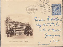 124426 1931 ILLUSTRATED HOTEL LETTER CARD LONDON TO FRANCE.