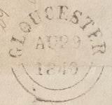 124443 1840 UNPAID LETTER GLOUCESTER TO LEDBURY WITH SMALL PART RED MALTESE CROSS.