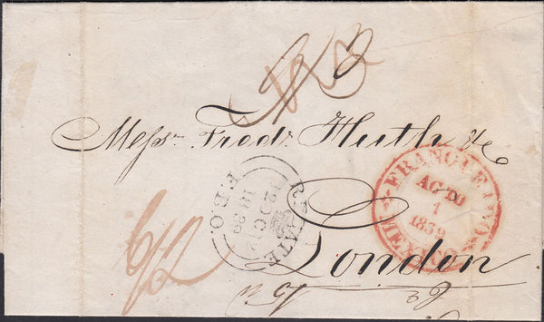 124449 1839 MAIL MEXICO TO LONDON WITH VERY RARE 'REBATE/CROWN/12 OC 12 1839/F.B.O.' DATE STAMP (L298c).