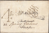 124456 1823 MAIL CHESTERFIELD TO LONDON WITH '4' 'IN ALL' HAND STAMPS.