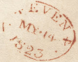 124456 1823 MAIL CHESTERFIELD TO LONDON WITH '4' 'IN ALL' HAND STAMPS.