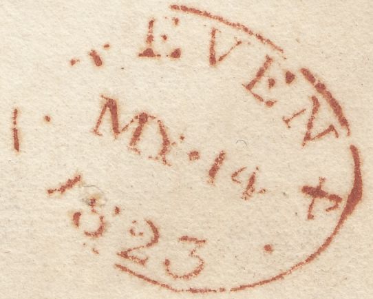 124456 1823 MAIL CHESTERFIELD TO LONDON WITH '4' 'IN ALL' HAND STAMPS.
