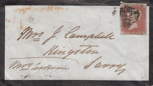 124461 1848 MOURNING ENVELOPE BRIGHTON TO KINGSTON SURREY WITH 'WATERLOO.ST' RECEIVER.