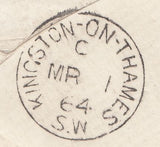 124465 1864 MAIL USED IN LONDON WITH 'KINGSTON-ON-THAMES' DATE STAMP.