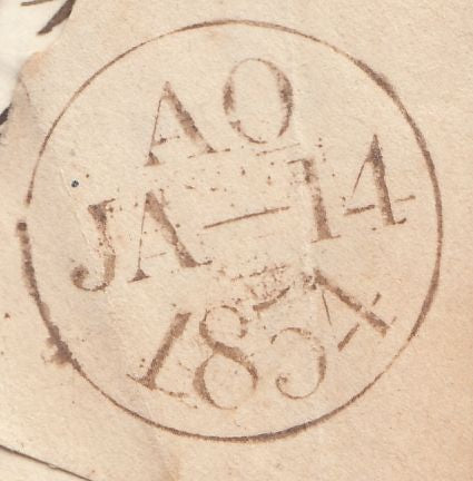 124467 1854 MAIL LONDON TO BRIGHTON WITH 'KINGSTON' TYPE 2 STRAIGHT LINE HAND STAMP.