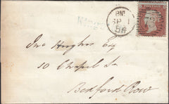 124473 1854 LETTER KINGSTON TO LONDON WITH 'KINGSTON' TYPE 3 STRAIGHT LINE HAND STAMP.