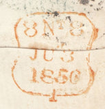 124474 1856 ENVELOPE KINGSTON TO LONDON WITH 'KINGSTON' TYPE 3 STRAIGHT LINE HAND STAMP.