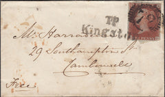 124478 1845 MAIL KINGSTON TO CAMBERWELL WITH 'T.P/KINGSTON' HAND STAMP.