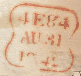 124480 1842 MAIL KINGSTON TO LONDON WITH 1D (SG8) WITH MARGINAL INSCRIPTION AND 'T.P/KINGSTON' HAND STAMP.