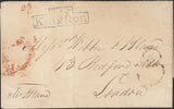 124491 1835 MAIL KINGSTON TO LONDON WITH 'T.P/KINGFTON' HAND STAMP IN BLUE.