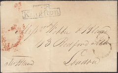 124491 1835 MAIL KINGSTON TO LONDON WITH 'T.P/KINGFTON' HAND STAMP IN BLUE.