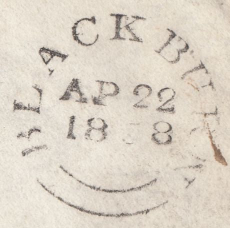 125095 1838 FREE FRANK BLACKBURN TO ORMSKIRK WITH 'ORMSKIRK/PENNY POST' HAND STAMP (LA754).