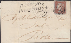 125098 1843 MAIL USED PARKSTONE (DORSET) TO POOLE WITH 'PARKSTONE/PENNY POST' HAND STAMP.