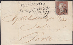125098 1843 MAIL USED PARKSTONE (DORSET) TO POOLE WITH 'PARKSTONE/PENNY POST' HAND STAMP.