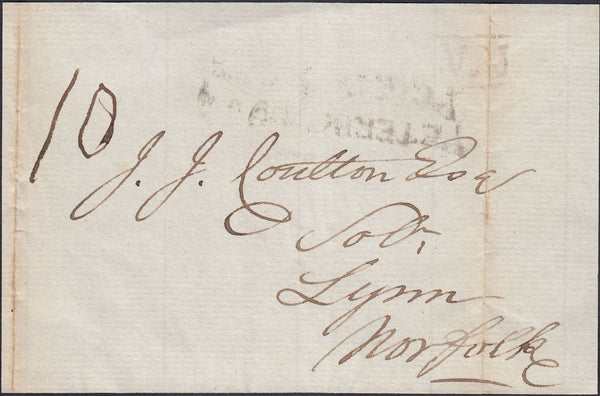 125099 CIRCA 1828 MAIL PETERBOROUGH TO KING'S LYNN WITH 'PETERBOROUGH/PENNY POST' HAND STAMP (NN196).